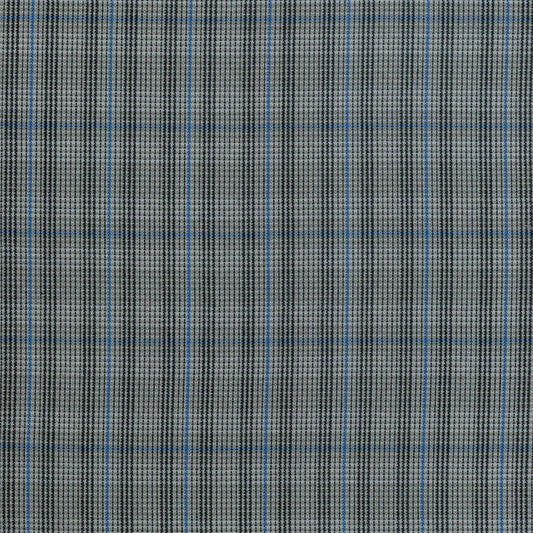 Tela para uniforme polidacron escocés gris con cuadros negros y líneas azul; uso escolar/institucional - SchoolLine