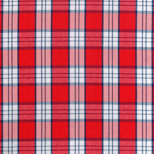 Tela para uniforme polidacron escocés roja y blanca con líneas azules, tejido a cuadros, SchoolLine