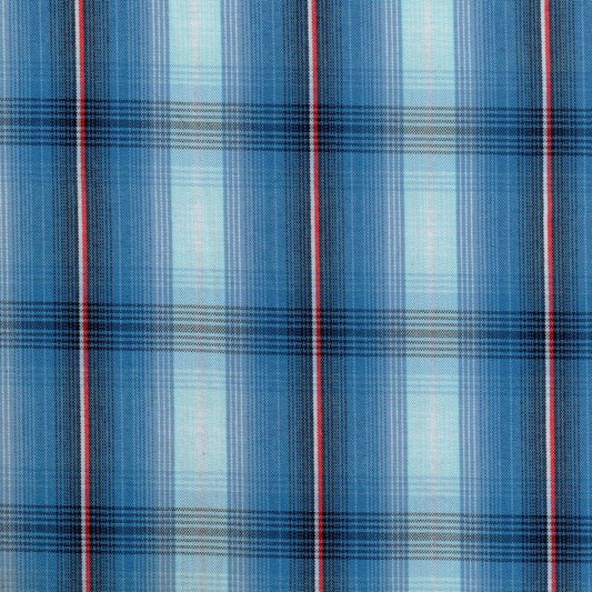Tela escocés polidacron azul claro con rayas azul marino y rojo; tela para uniformes escolares e institucionales SchoolLine