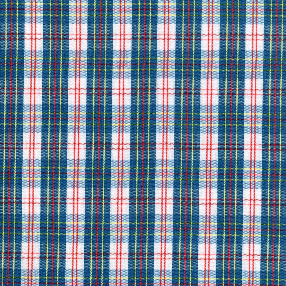 Tela escocés azul, blanco y rojo con líneas verdes; ideal para uniformes escolares e institucionales SchoolLine.