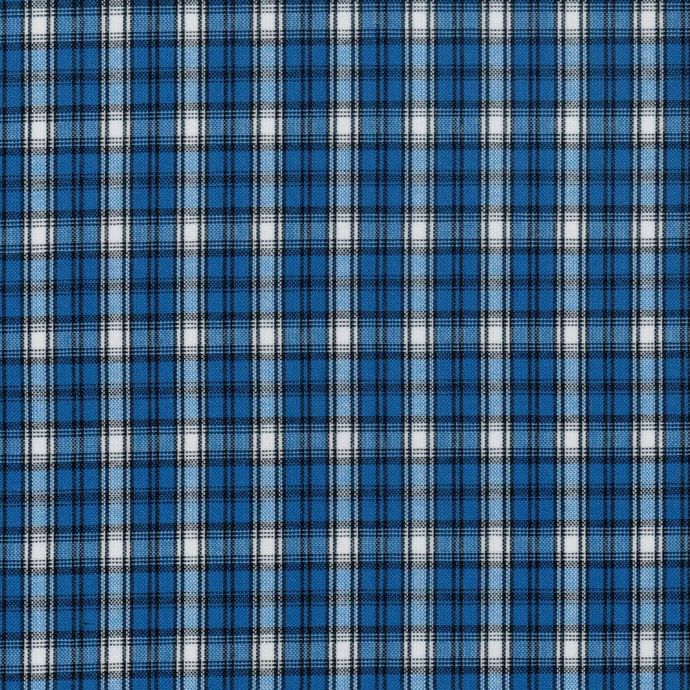 Tela polidacron escocés azul y blanco en tartán, ideal para uniformes escolares e institucionales. SchoolLine