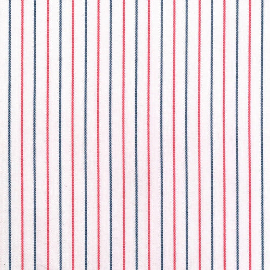 Tela para uniforme polidacron escocés: rayas verticales azul marino y rojo sobre blanco, ideal para uniformes escolares e institucionales – SchoolLine