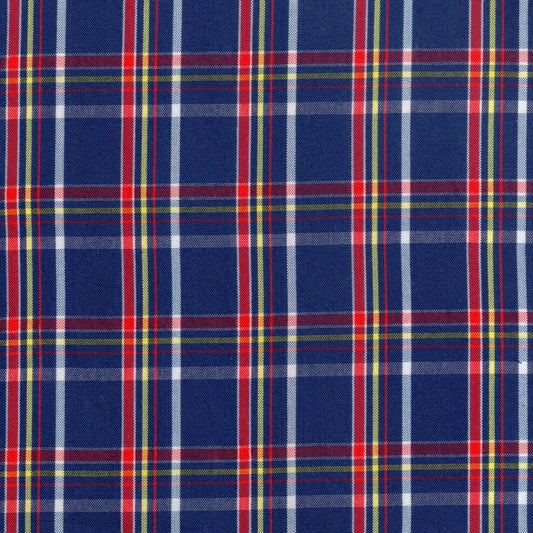 Tela escocés azul con cuadros rojo/blanco/amarillo, polidacron, para uniformes escolares e institucionales, SchoolLine