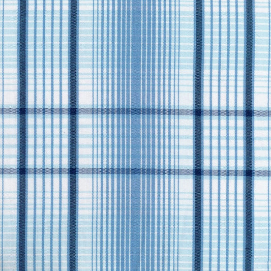 Tela para uniforme polidacron escocés de SchoolLine, cuadros azul claro/azul marino sobre blanco; ideal para uniformes escolares e institucionales