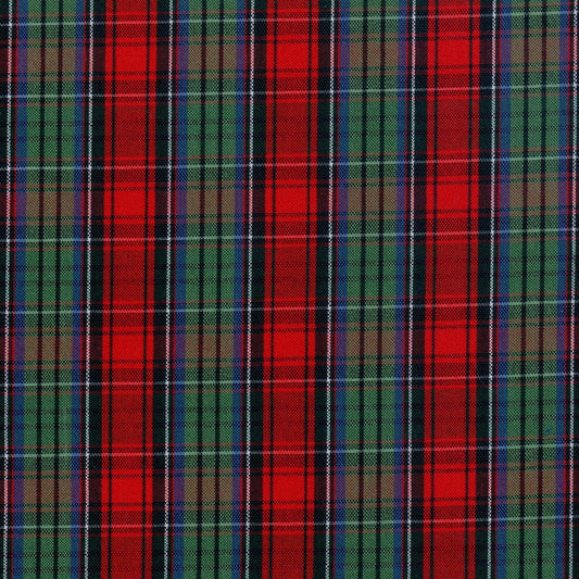 Tela polidacron escocés SchoolLine en tonos rojo y verde con cuadros tartán; ideal para uniformes escolares e institucionales.