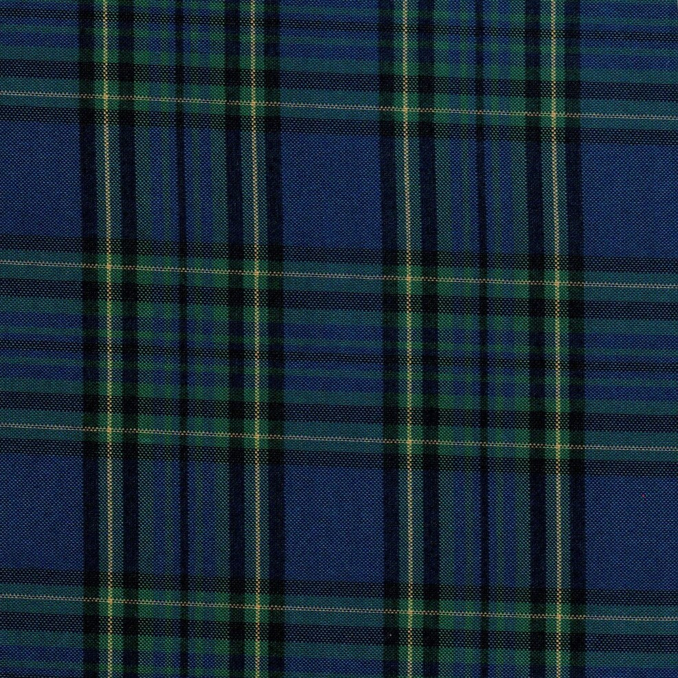 Tela escocesa SchoolLine azul marino con cuadros verde y negro, ideal para uniformes escolares e institucionales.