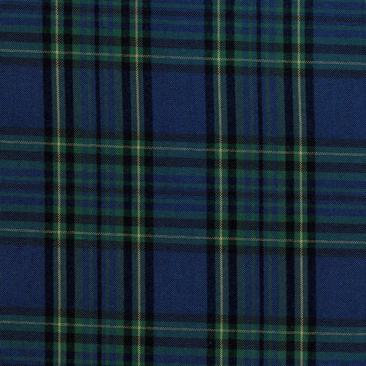 Tela escocesa SchoolLine azul marino con cuadros verde y negro, ideal para uniformes escolares e institucionales.