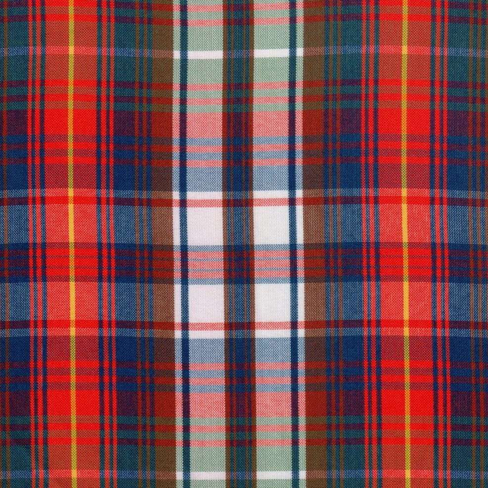 Tela escocés para uniformes escolares e institucionales, en rojo y azul con cuadros; polidacron SchoolLine.