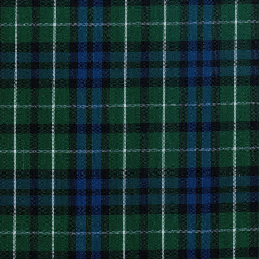 Tela para uniforme SchoolLine en escocés verde y azul con líneas blancas, ideal para uniformes escolares e institucionales.