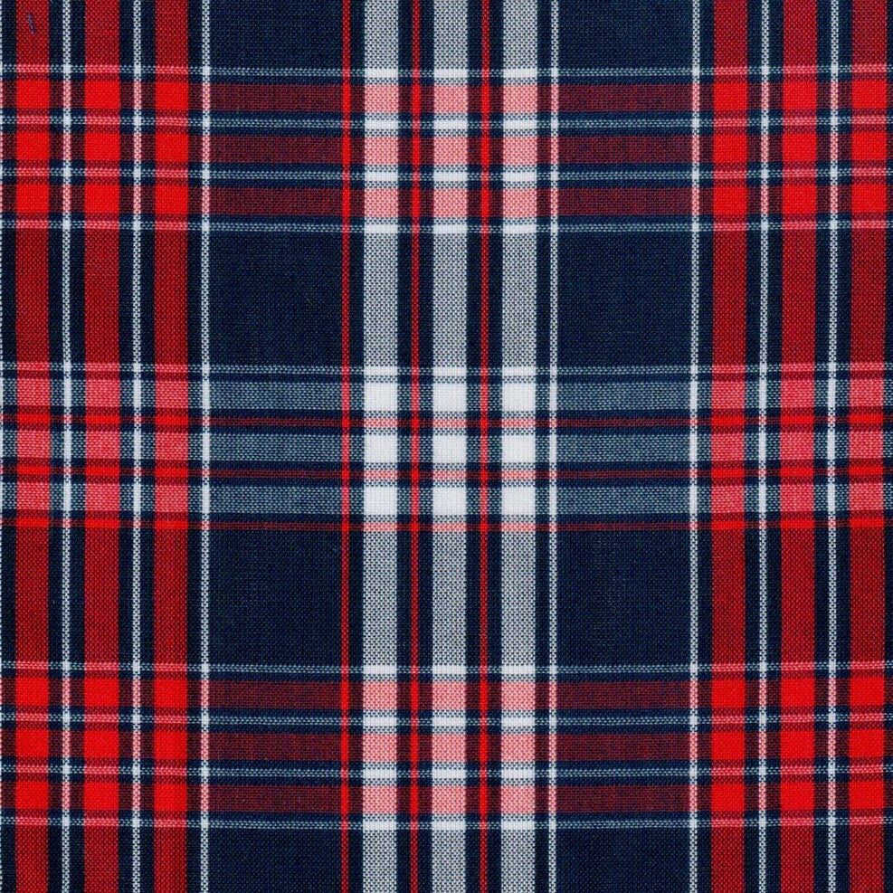 Tela polidacron escocés en cuadros rojo, navy y blanco; tela para uniformes escolares e institucionales SchoolLine