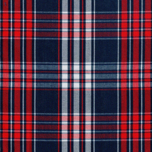 Tela polidacron escocés en cuadros rojo, navy y blanco; tela para uniformes escolares e institucionales SchoolLine