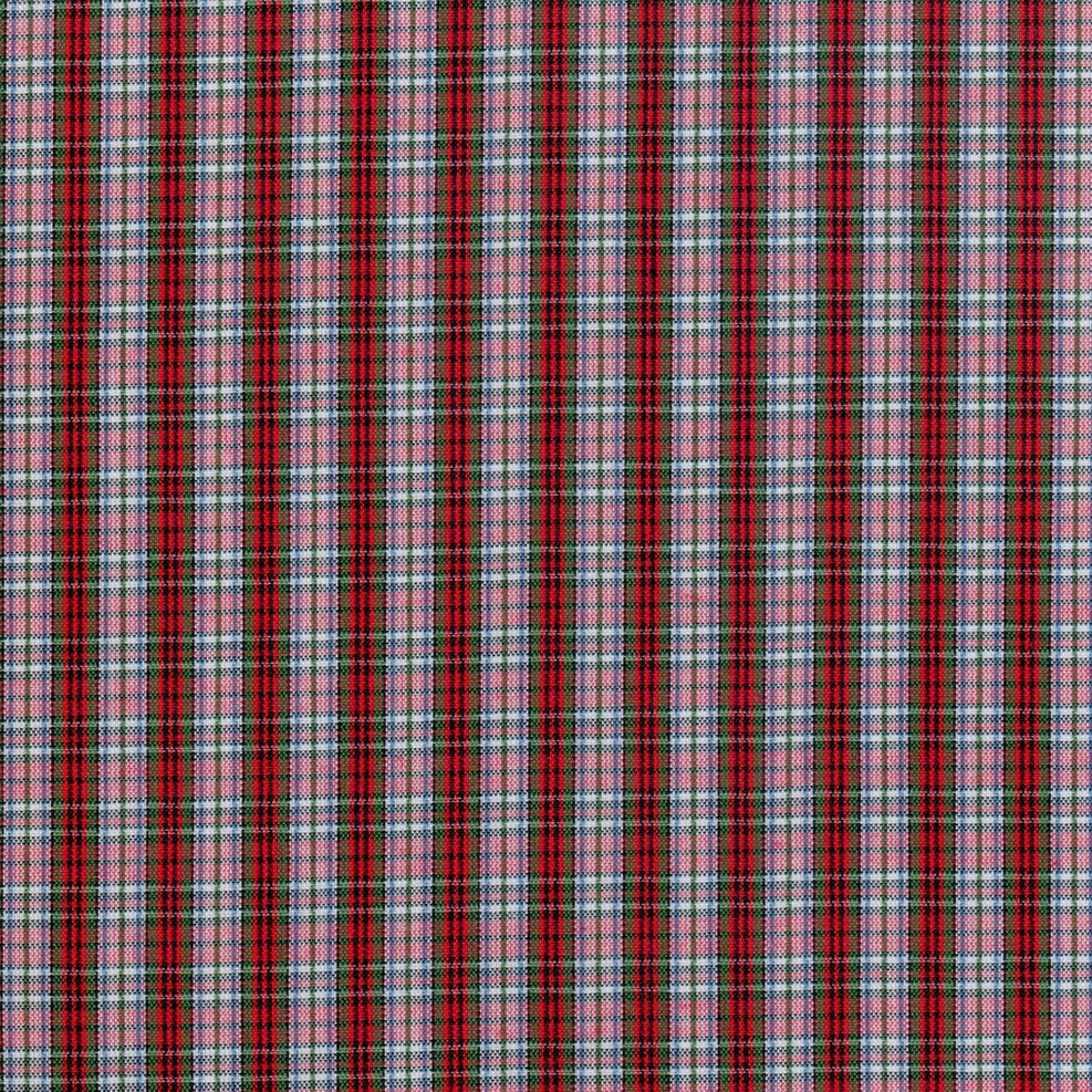 Tela polidacron escocés SchoolLine en cuadros rosa, gris y rojo; ideal para uniformes escolares e institucionales.