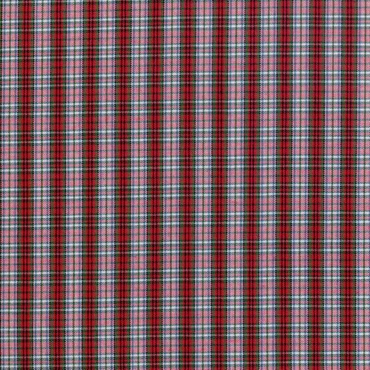 Tela polidacron escocés SchoolLine en cuadros rosa, gris y rojo; ideal para uniformes escolares e institucionales.
