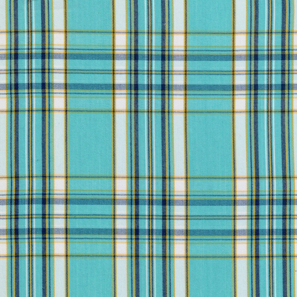 Tela polidacron escocés turquesa con rayas azul marino y blanco; ideal para uniformes escolares e institucionales SchoolLine.