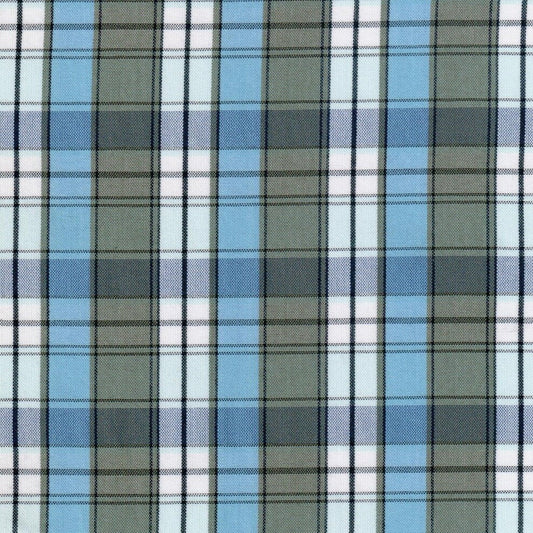 Tela polidacron escocés en azul, verde y blanco con rayas; ideal para uniformes escolares e institucionales SchoolLine
