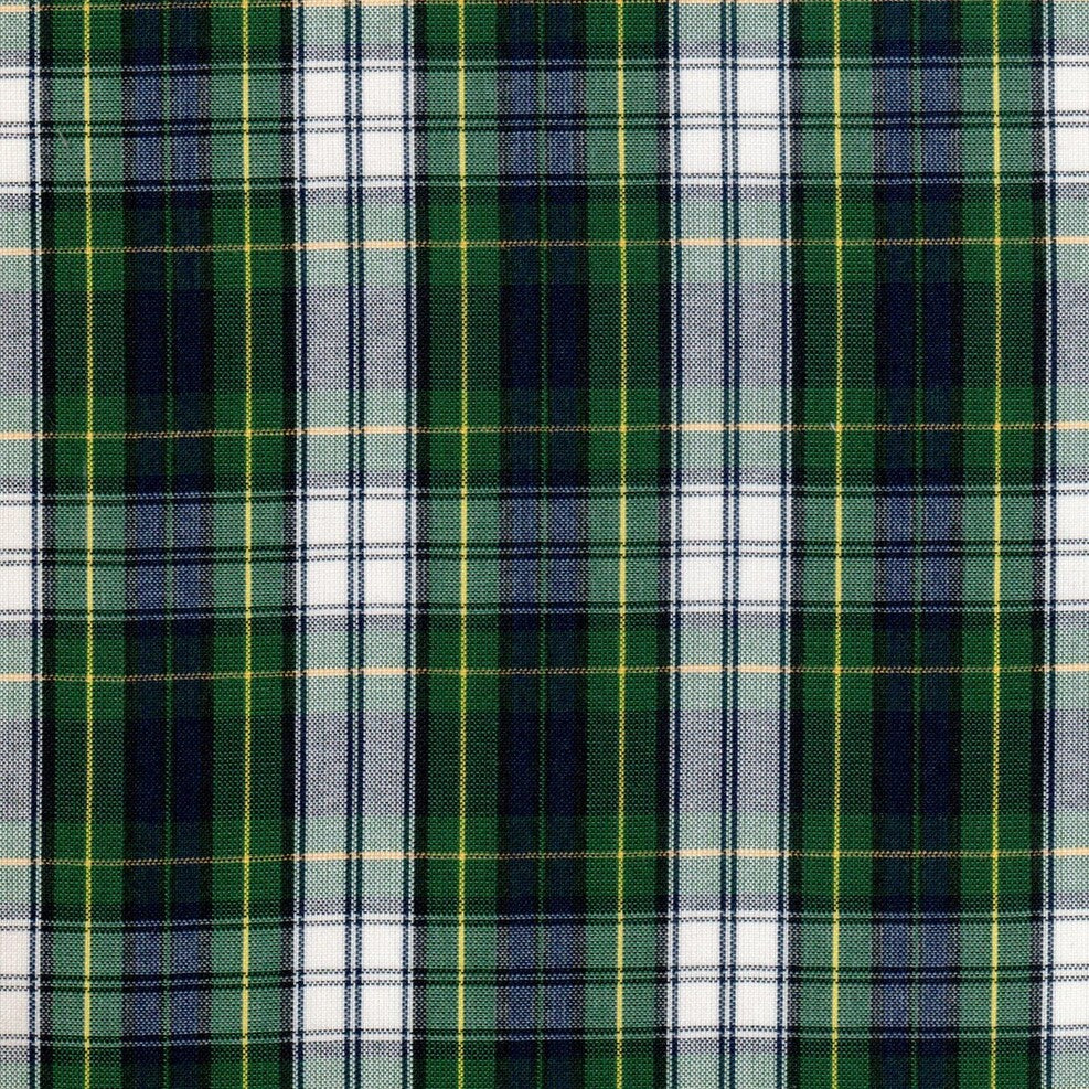 Tela escocés tartán verde, azul y blanco con líneas amarillas; ideal para uniformes escolares e institucionales SchoolLine