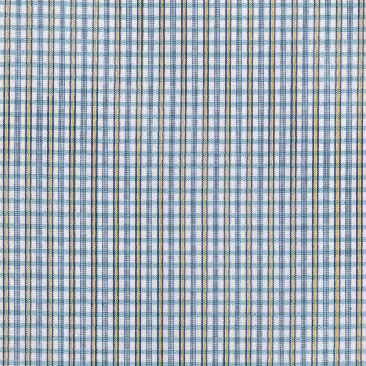 Tela para uniforme escocés azul claro con cuadros azules y líneas amarillas; tela SchoolLine