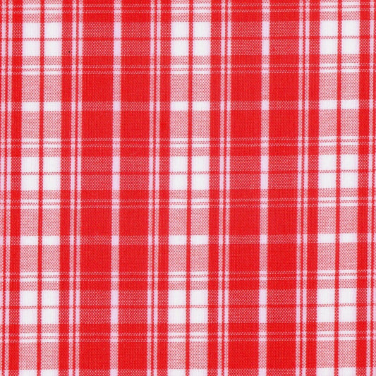 Tela SchoolLine polidacron escocés en rojo y blanco, patrón de cuadros, ideal para uniformes escolares e institucionales.
