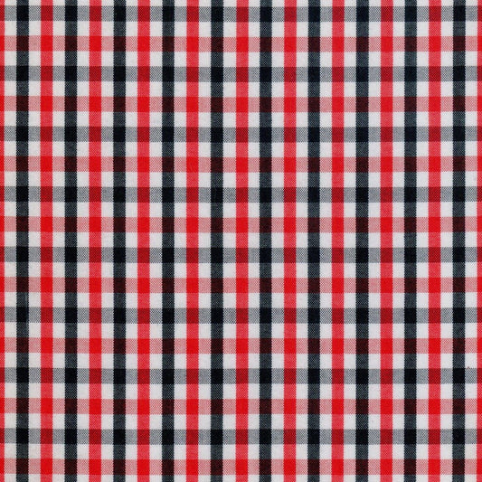 Tela polidacron escocés para uniformes escolares e institucionales, cuadros rojo negro blanco — SchoolLine