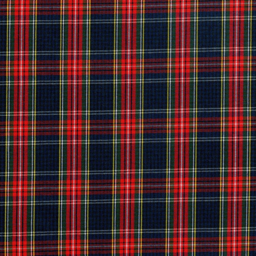 Tela para uniforme polidacron escocés SchoolLine en tartán rojo, verde y azul, tela textil para uniformes institucionales