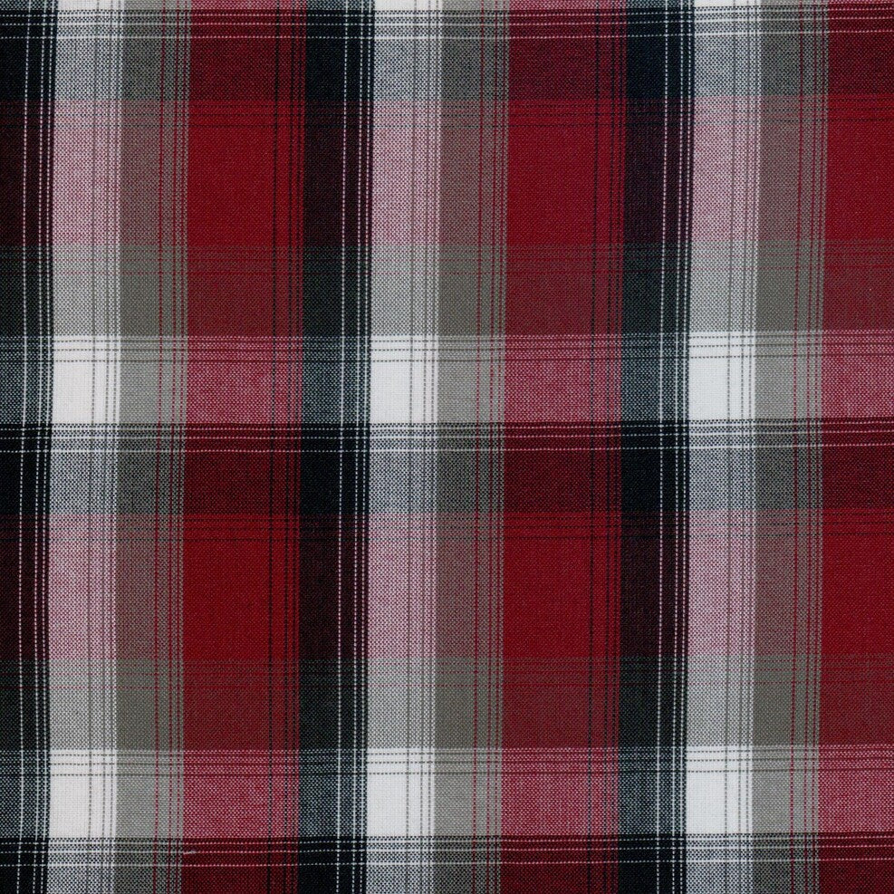 Tela para uniforme polidacron escocés de SchoolLine en patrón tartán rojo, negro y gris.