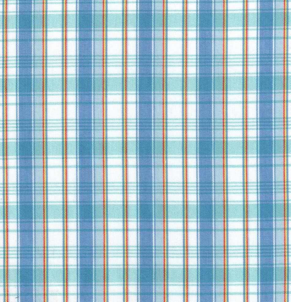 Tela para uniforme escocés azul y azul claro con cuadros y líneas rojas; ideal para uniformes escolares e institucionales, SchoolLine.