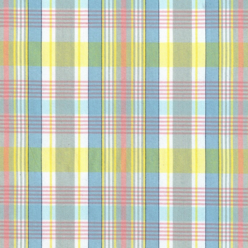 Tela polidacron escocés SchoolLine con cuadros multicolor (azul, amarillo, rosa y verde) para uniformes escolares e institucionales.