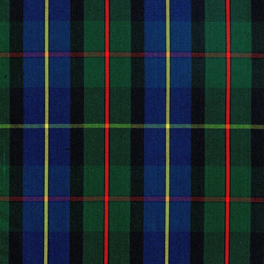 Tela para uniforme escolar escocés de SchoolLine, tartán azul/verde con líneas rojas y amarillas.