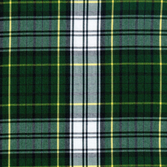 Tela polidacron escocés verde/negro con blanco y amarillos; ideal para uniformes escolares e institucionales SchoolLine.
