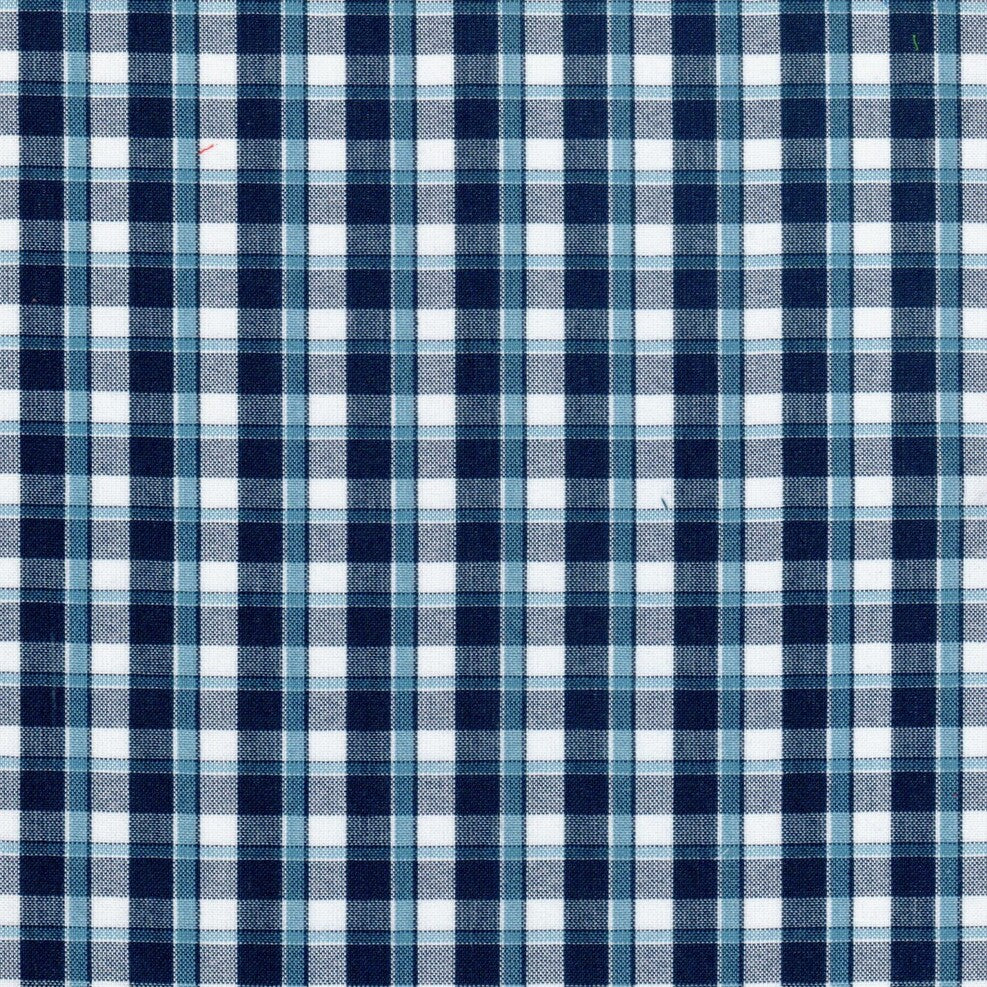 Tela para uniforme escocés de SchoolLine en cuadros azul marino y azul claro, ideal para uniformes escolares.