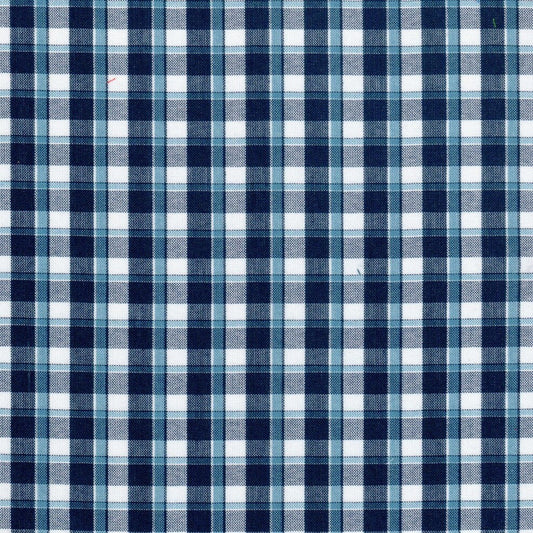 Tela para uniforme escocés de SchoolLine en cuadros azul marino y azul claro, ideal para uniformes escolares.
