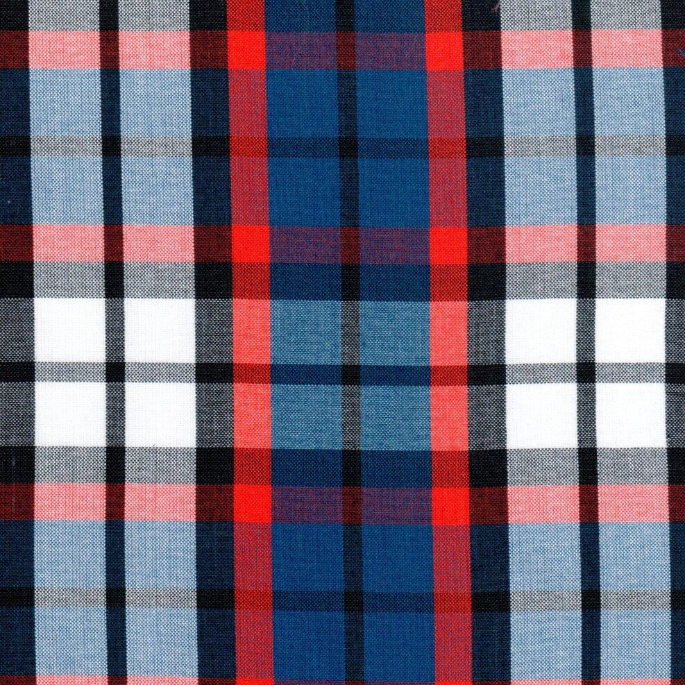 Tela Polidacron escocés de SchoolLine, patrón rojo, azul y negro en tela para uniformes escolares e institucionales.