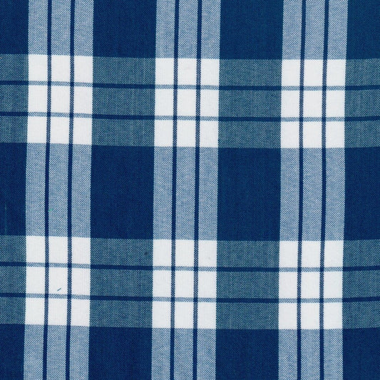 Tela polidacron escocés azul y blanco de SchoolLine para uniformes escolares.