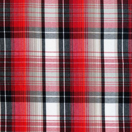 Tela para uniforme polidacron escocés en rojo, negro y blanco con diseño tartán; ideal para uniformes escolares e institucionales SchoolLine.