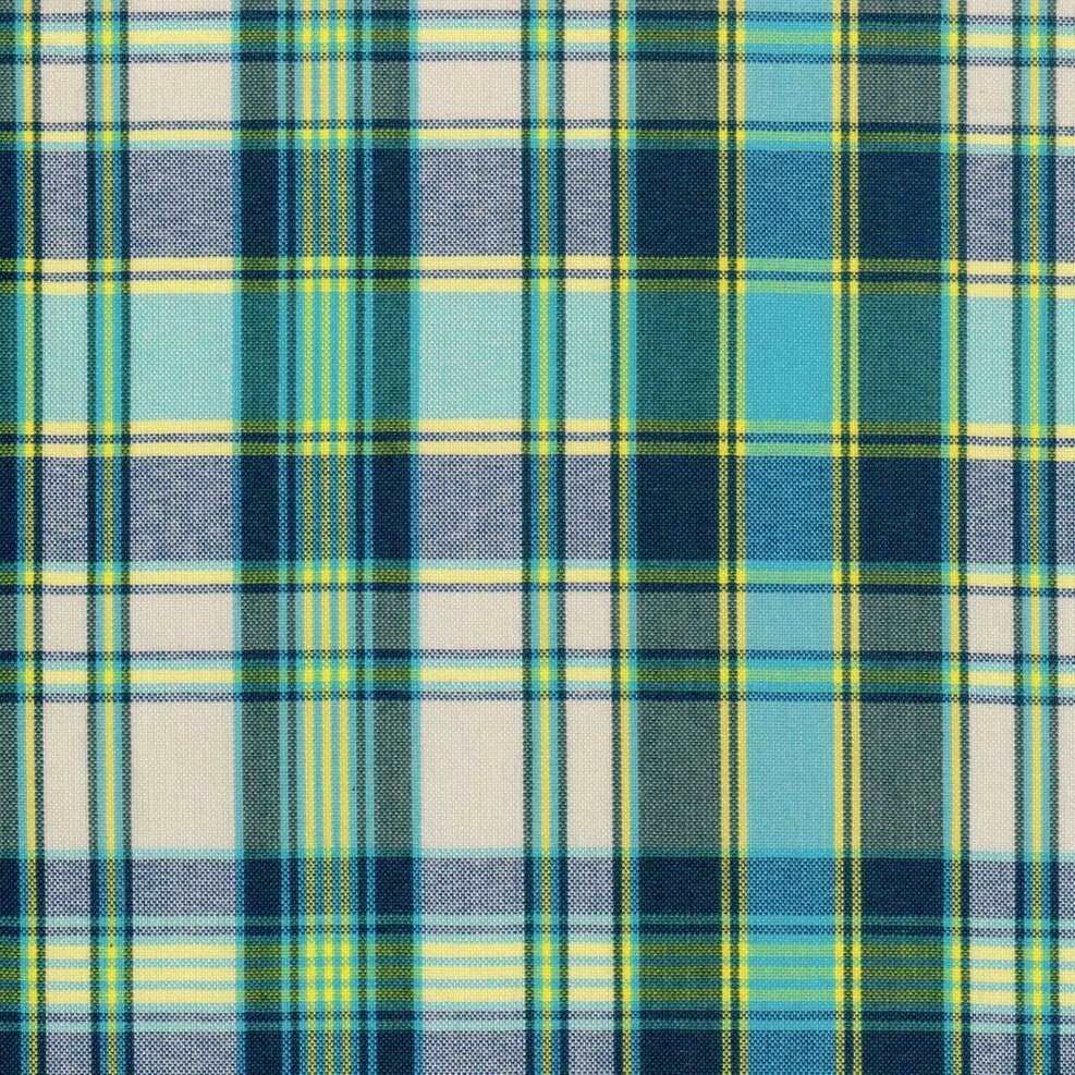 Tela escocesa a cuadros azul con líneas amarillas; ideal para uniformes escolares e institucionales, SchoolLine.