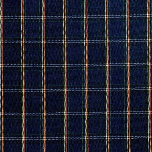 Tela polidacron escocés azul marino con rayas verde, rojo y blanco; perfecta para uniformes escolares e institucionales SchoolLine