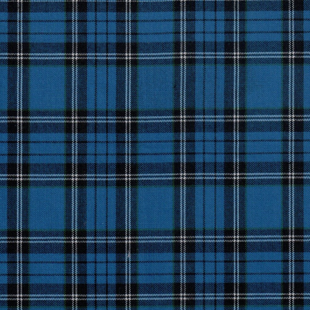 Tela polidacron escocés azul y negro con cuadros, ideal para uniformes escolares e institucionales; SchoolLine.