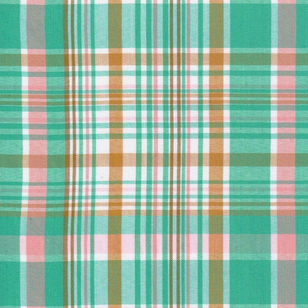 Tela para uniforme polidacron escocés SchoolLine; cuadros verde turquesa, rosa y naranja, ideal para uniformes escolares.