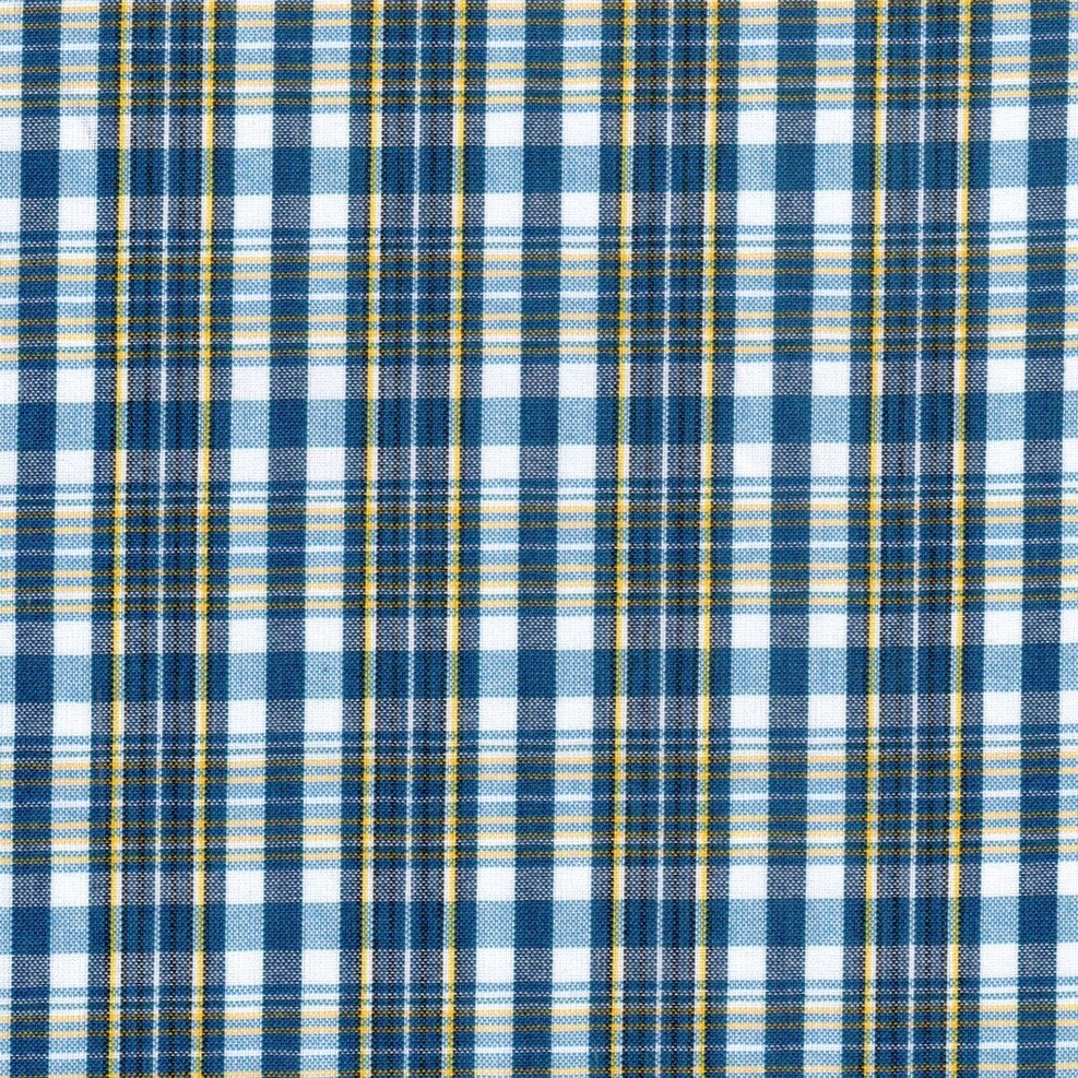 Tela para uniforme polidacron escocés azul, blanco y amarillo; tartán SchoolLine para uniformes escolares institucionales