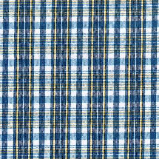 Tela para uniforme polidacron escocés azul, blanco y amarillo; tartán SchoolLine para uniformes escolares institucionales