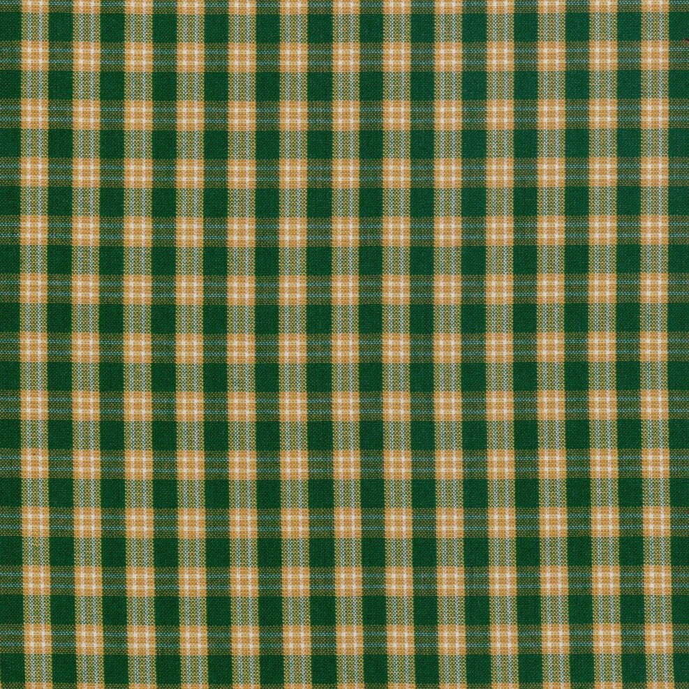 Tela para uniforme polidacron escocés verde y amarillo; cuadros tartán, ideal para uniformes escolares e institucionales.