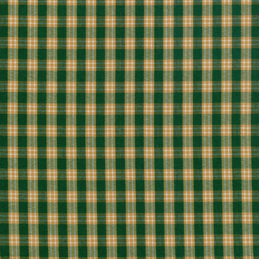 Tela para uniforme polidacron escocés verde y amarillo; cuadros tartán, ideal para uniformes escolares e institucionales.