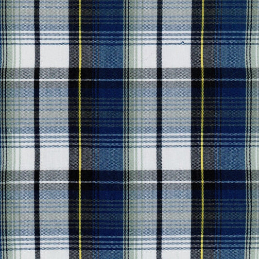 Tela para uniforme polidacron escocés en azul marino, blanco y líneas amarillas; tejido tipo tartán SchoolLine