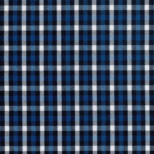 Tela polidacron escocés azul marino y blanco, ideal para uniformes escolares e institucionales de SchoolLine.