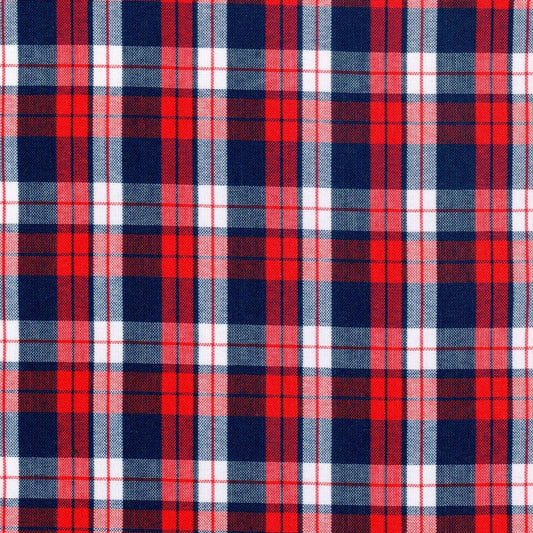 Tela escocesa a cuadros rojo, azul marino y blanco; tela para uniformes escolares e institucionales, de SchoolLine.