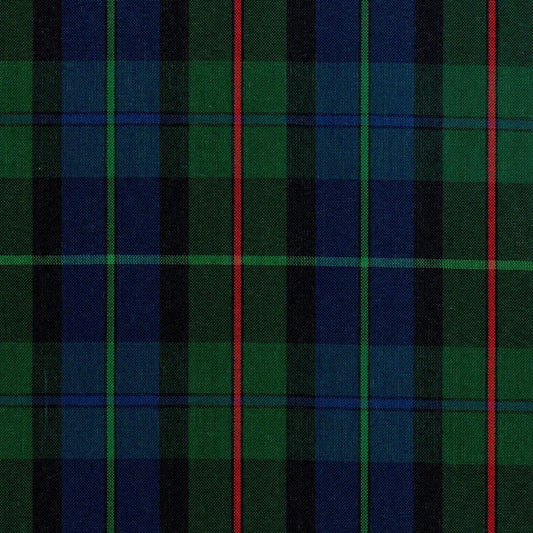 Tela para uniforme polidacron escocés verde, azul y negro con líneas rojas, de SchoolLine, perfecta para uniformes escolares.