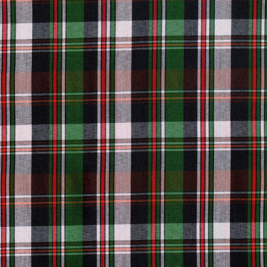 Tela para uniforme polidacron escocés SchoolLine, plaid verde, negro y rojo; ideal para uniformes escolares e institucionales.