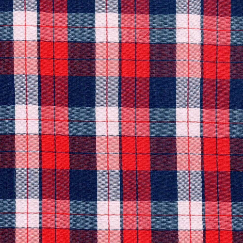 Tela polidacron escocés a cuadro rojo, azul y blanco; ideal para uniformes escolares e institucionales, SchoolLine