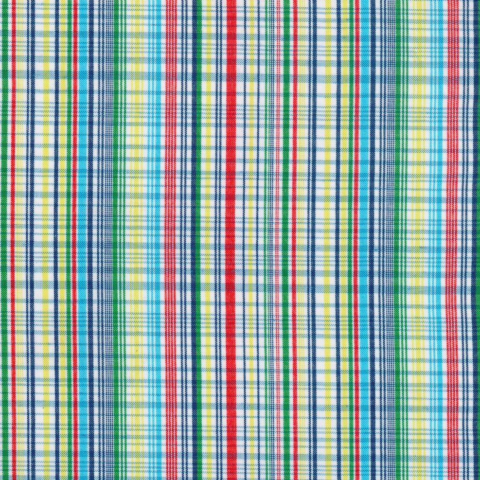Tela para uniforme polidacron escocés SchoolLine, tela a cuadros multicolor azul, verde y rojo; ideal para uniformes escolares.