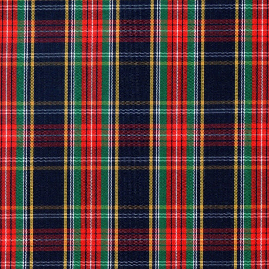 Tela para uniforme SchoolLine, diseño escocés tartán en navy, verde, rojo y amarillo; ideal para uniformes escolares.